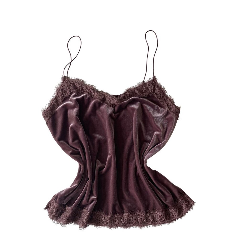 K. Jordan Purple /Mauve Velvet Velour Cami Tank Top Lace Trim Size L